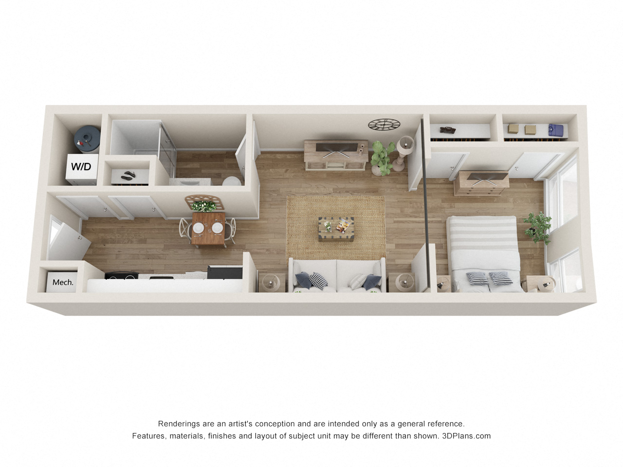 Floor plan for 1 bed, 1 bath, 450 sqft